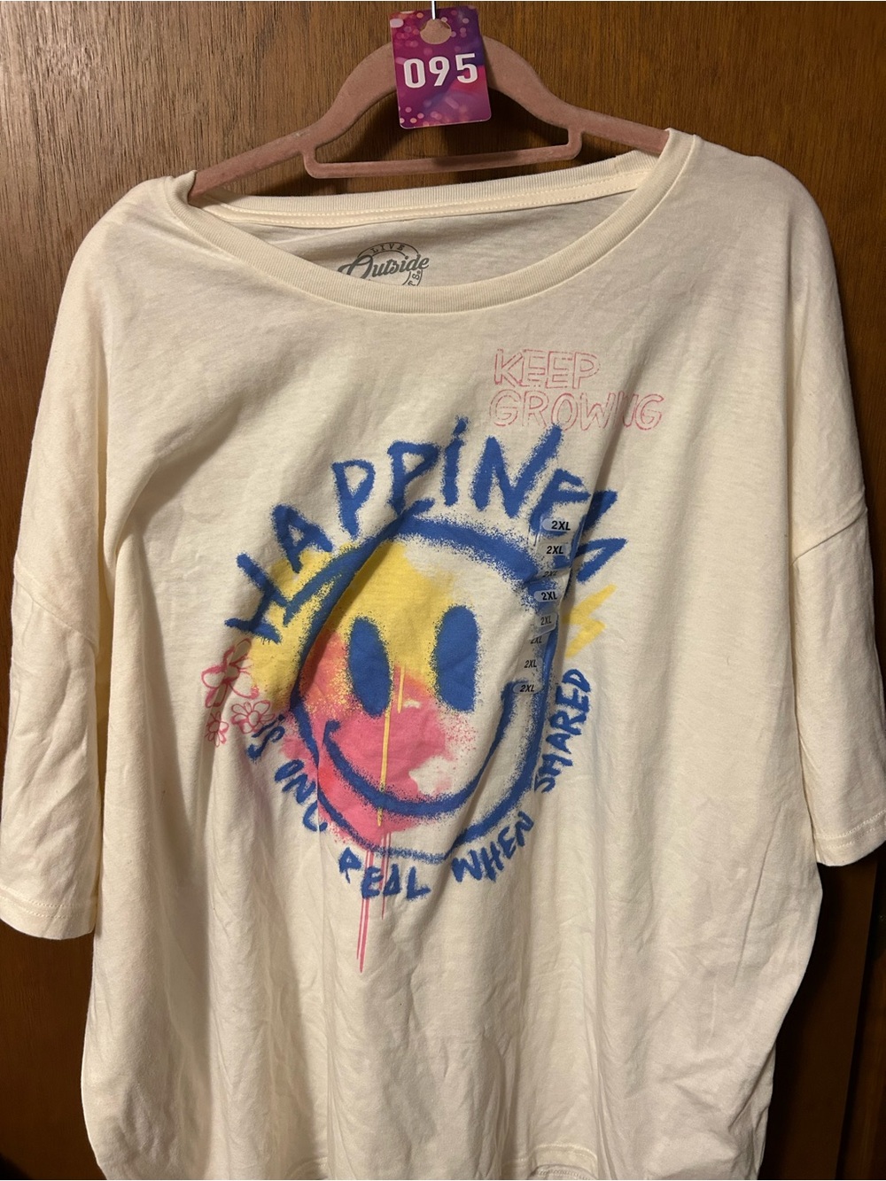 Cream Short Sleeve Graphic Tee - "Happiness" Smiley